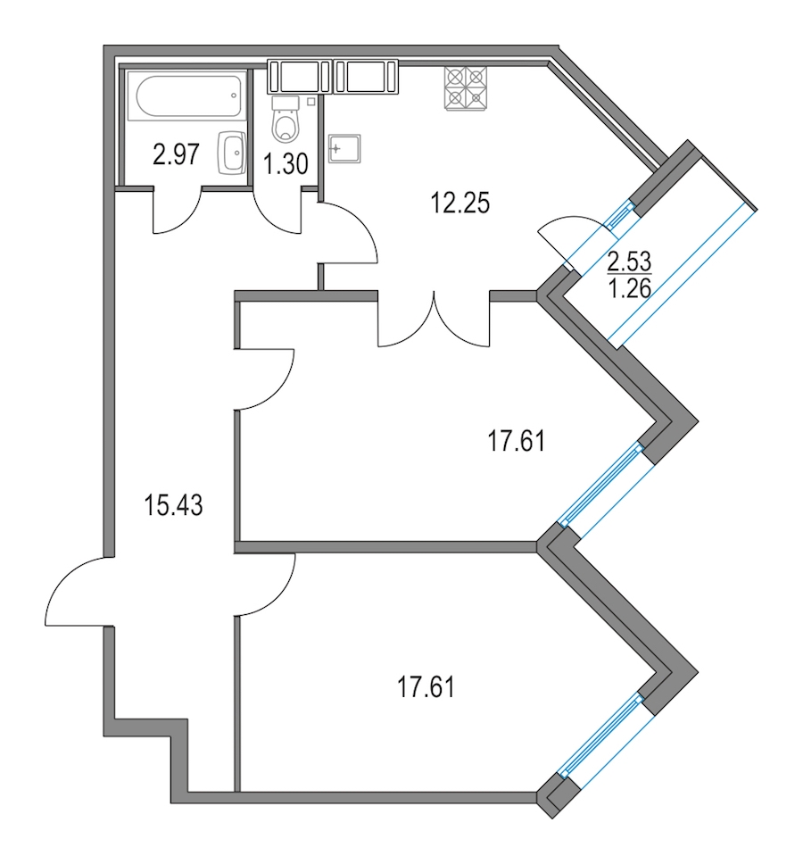 2-комнатная квартира 67.17 м², 16/24 эт., ЖК «Приморский квартал»